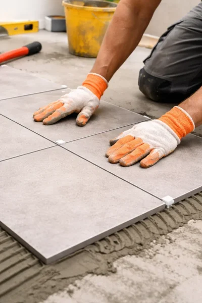 układanie płytek na podłodze