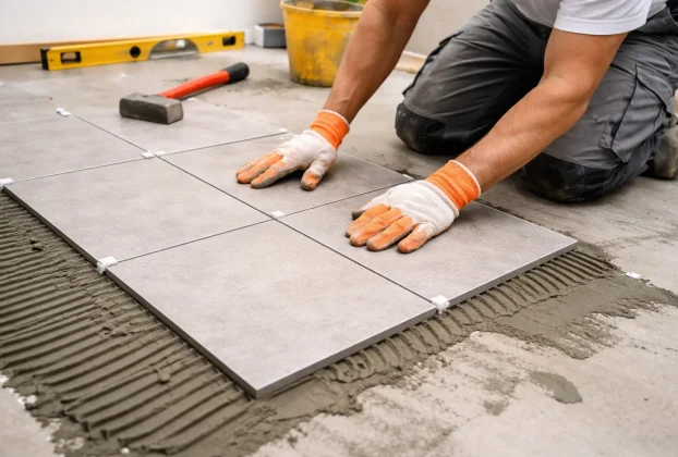 układanie płytek na podłodze
